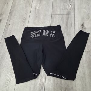 Nike Dri Fit Leggings Women's Small Black Just Do It Spellout Logo Yoga Mesh